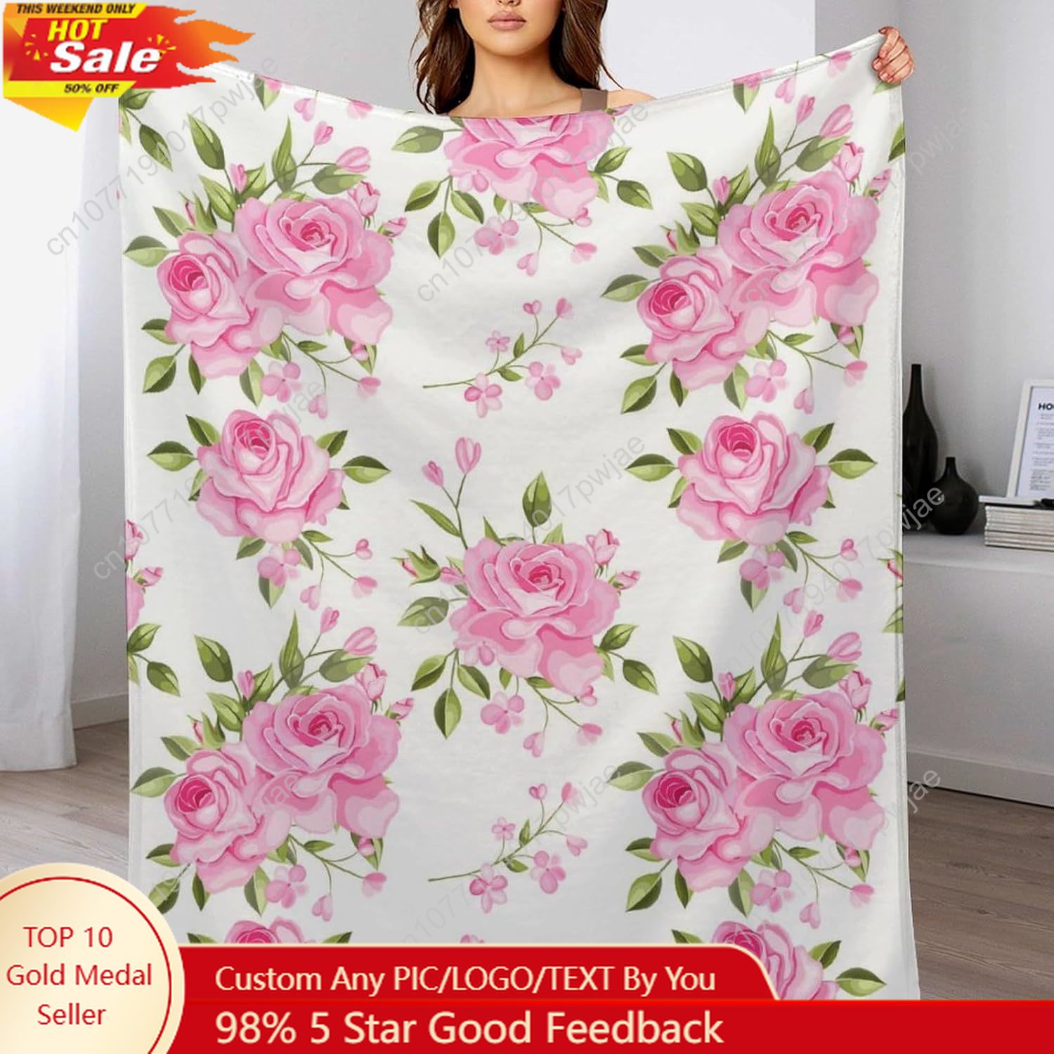 Home Of Textiles - Roze bloem gooien deken bloemen decor