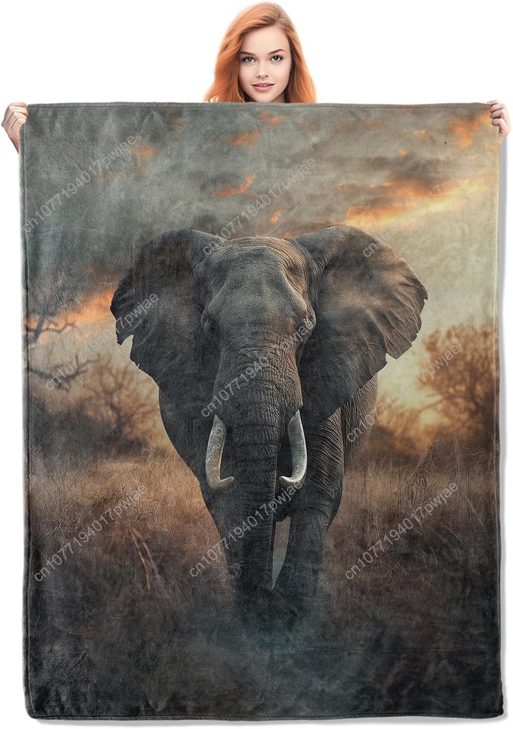 Home Of Textiles - Fleece deken met olifant, realistische dierenscène